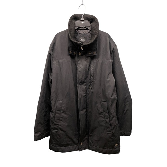 Hugo Boss Men's 42R‎ Black Polyester Jacket Full Zip Button Pockets Lined Coat